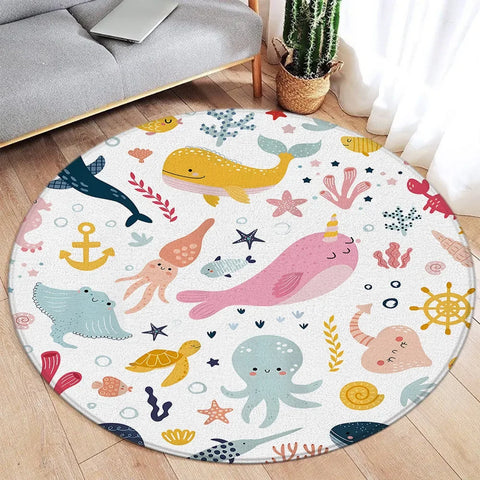 Navak Teppich, Cartoon-Design, rund, für Ozean, Fisch, Delfin, Seestern, niedlich, Hirsch, Löwe, Elefant, Tiger, Kinder-Schlafzimmermatte, Heimdekoration, Wohnzimmer, Bodenteppich