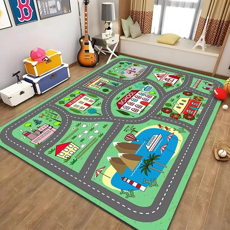 Navak Teppich, pädagogischer Spielteppich für Kinder, Stadtleben, Straßenverkehrssystem-Teppich für Schlafzimmer, Spielzimmer, lustige Lernbodenmatte, sichere Kinder