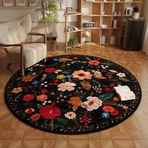 Navak Teppich, Blumenmuster, Teppiche für Schlafzimmer, Zuhause, flauschiger, weicher Teppich, Retro, rund, Wohnzimmer-Dekoration, Teppich, dicke, rutschfeste Bodenmatte für das Bett
