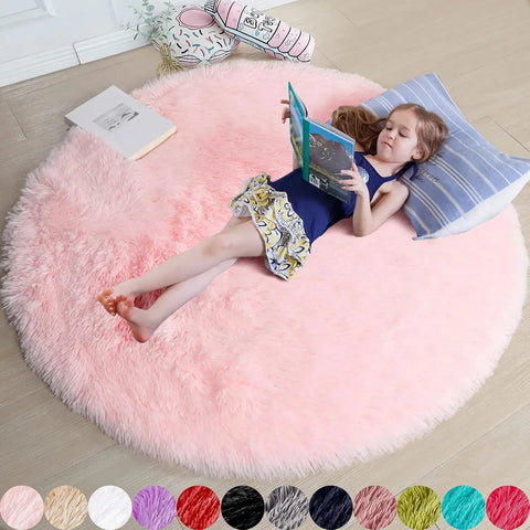 Navak Carpet Vikama, rosa, runder Teppich für Mädchenschlafzimmer, flauschiger runder Teppich für Kinderzimmer, pelziger, zotteliger Teppich für Wohnzimmer- und Spielzimmerdekoration