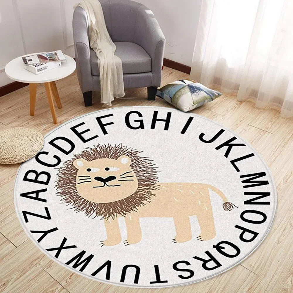 Navak Teppich Cartoon Löwe Liebe Bär Runder Teppich Wohnzimmer Dekoration Kaninchen Bär Waldtiere Schlafzimmer Teppiche Heimmatten Waschbare Freizeitteppiche