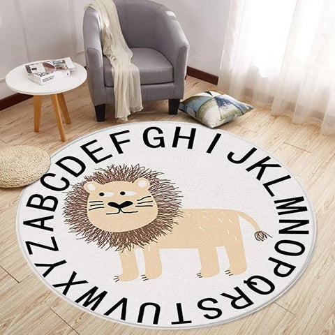 Navak Teppich Cartoon Löwe Liebe Bär Runder Teppich Wohnzimmer Dekoration Kaninchen Bär Waldtiere Schlafzimmer Teppiche Heimmatten Waschbare Freizeitteppiche