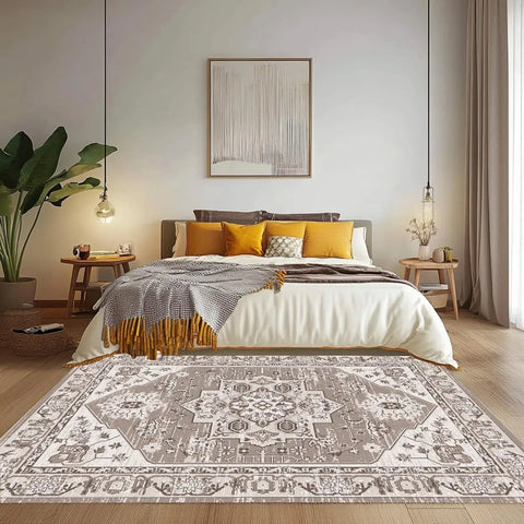 Navak Carpet Beige &amp; Elfenbein, waschbarer Flanell-Teppich, schmutzabweisend und rutschfest, Heimdekor-Teppich, für stark frequentierte Bereiche im Wohnzimmer