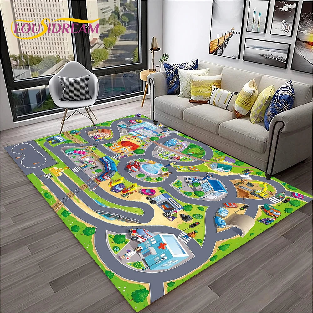 Navak Teppich Kinderspielmatte Verkehrsautobahn Stadt Spielzimmer Teppich Teppich für Zuhause Wohnzimmer Schlafzimmer Fußmatte Dekor, Bereich Teppich rutschfeste Bodenmatte