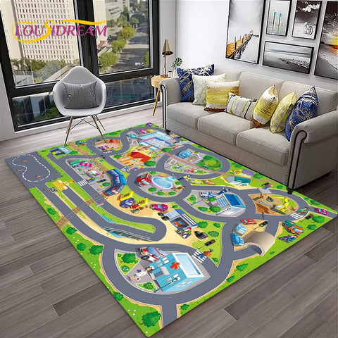 Navak Teppich Kinderspielmatte Verkehrsautobahn Stadt Spielzimmer Teppich Teppich für Zuhause Wohnzimmer Schlafzimmer Fußmatte Dekor, Bereich Teppich rutschfeste Bodenmatte