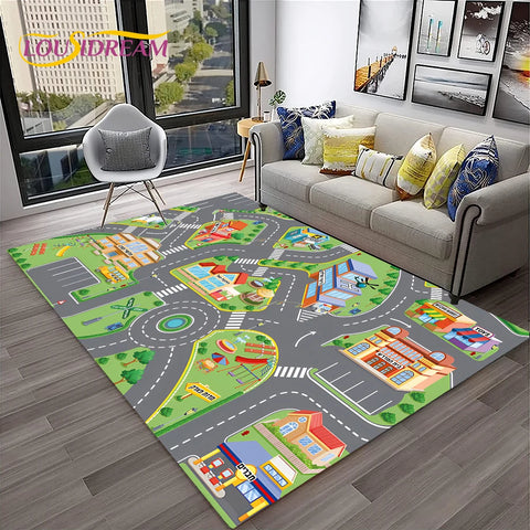 Navak Teppich Kinderspielmatte Verkehrsautobahn Stadt Spielzimmer Teppich Teppich für Zuhause Wohnzimmer Schlafzimmer Fußmatte Dekor, Bereich Teppich rutschfeste Bodenmatte
