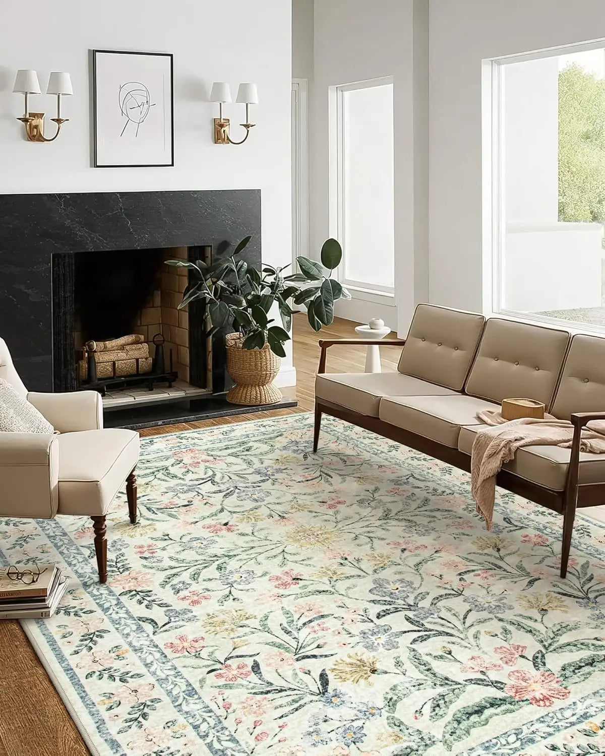 Navak Carpet Exclusive Picks Wohnzimmerteppich, orientalischer persischer mediterraner Retro-Blumenteppich, großflächige Matte, Heimdekoration