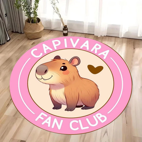 Navak Carpet Daily Picks Cute Cartoon Capybara Round Rug for Living Room Bedroom Bedside Area Floor Mat Swivel Chairs Mat Home Decor Kid's Gifts