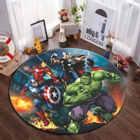 Navak Carpet Daily Picks DISNEY Marvel The Avengers Runder Teppich Anime-Teppich Rutschfeste Spielmatte Niedliche Bodenteppiche für Wohnzimmer, Schlafzimmer, Kindermatten