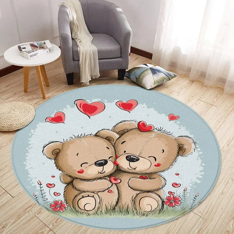 Navak Teppich Cartoon Löwe Liebe Bär Runder Teppich Wohnzimmer Dekoration Kaninchen Bär Waldtiere Schlafzimmer Teppiche Heimmatten Waschbare Freizeitteppiche