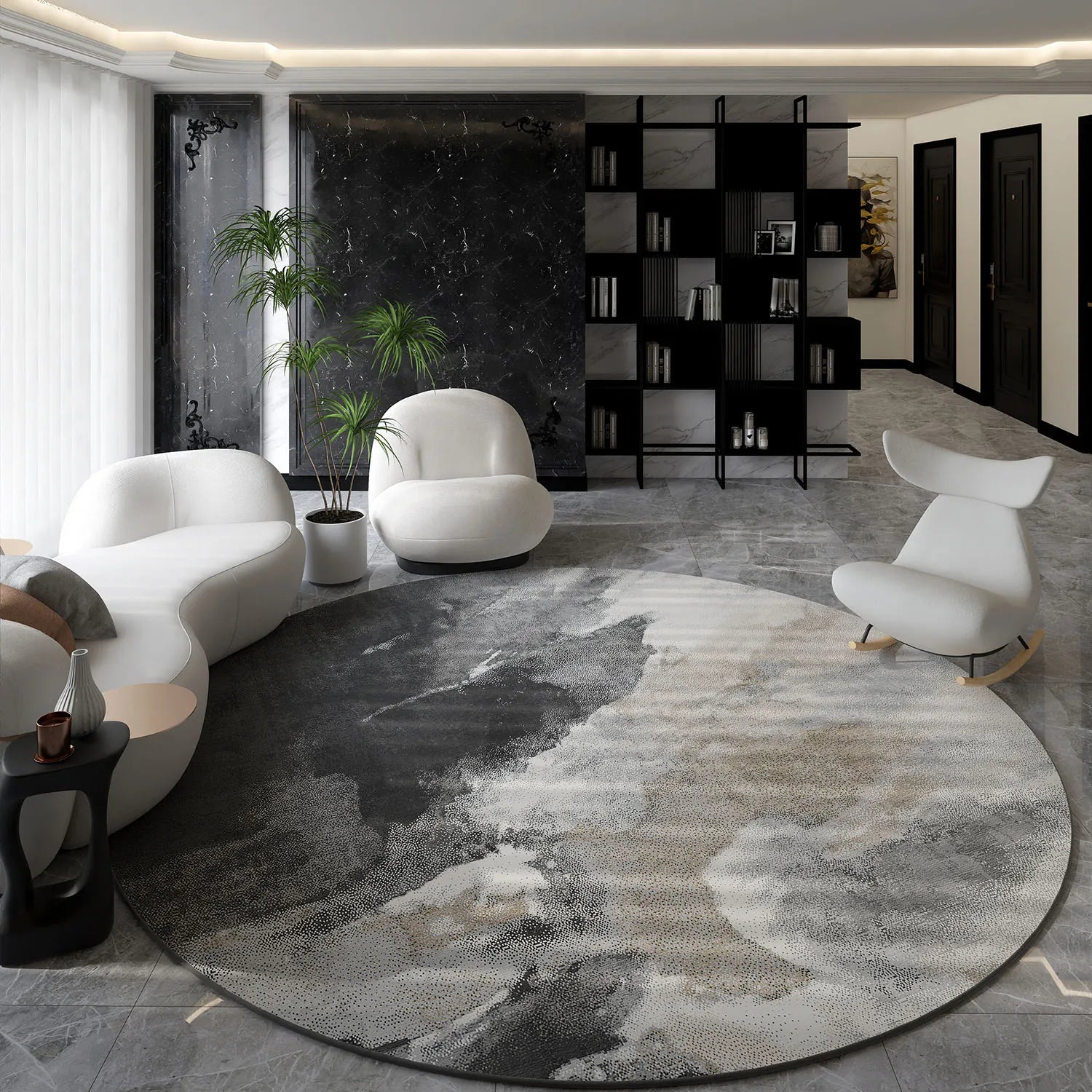 Navak Carpet Nordic Style Living Room Decoration Round Carpet Light Luxury Rugs for Bedroom Thicken Plush Floor Mat Fluffy Soft Cloakroom Rug
