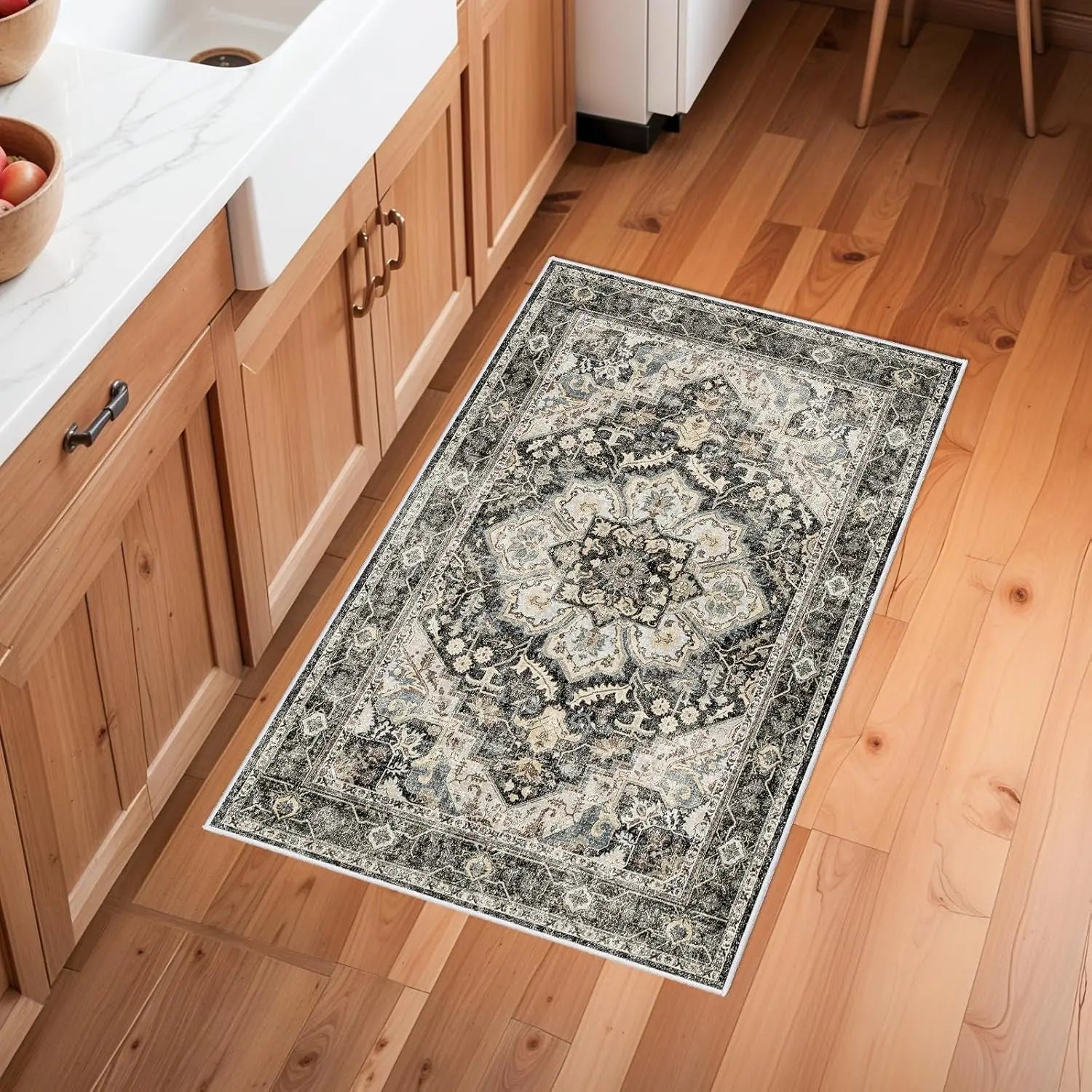 Navak Teppich, waschbar, orientalischer Teppich, Teppiche für Wohnzimmer, weicher Teppich für Schlafzimmer, wasserdicht, geblümt, Used-Look, für den Innenbereich, fleckenabweisend