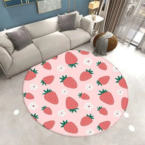 Navak Teppich, schöner Erdbeerdruck, runder Teppich, für Zuhause, Wohnzimmer, Sofa, Schlafzimmer, Bodendekoration, Küche, saugfähige Matte