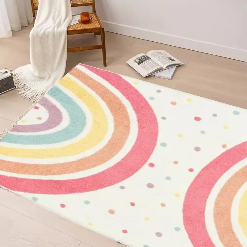 Navak Teppich, zottelige Schlafzimmerteppiche für Kinder, Regenbogenfarben, flauschiger Teppich, Wohnzimmer, haarige Kinderzimmer-Spielmatte für Kinder, Plüsch-Babyteppiche, weiche Fußmatte