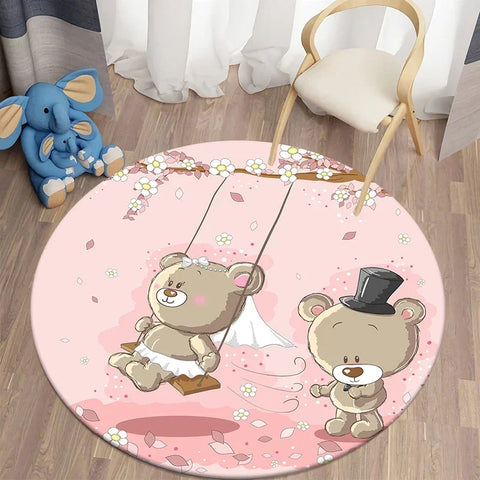 Navak Teppich Cartoon Niedlicher Bär Runder Teppich für Wohnzimmer Teppiche Badematte für Kinderzimmer Matten Schlafzimmer Teppiche Baby Kinderzimmer Wohnkultur