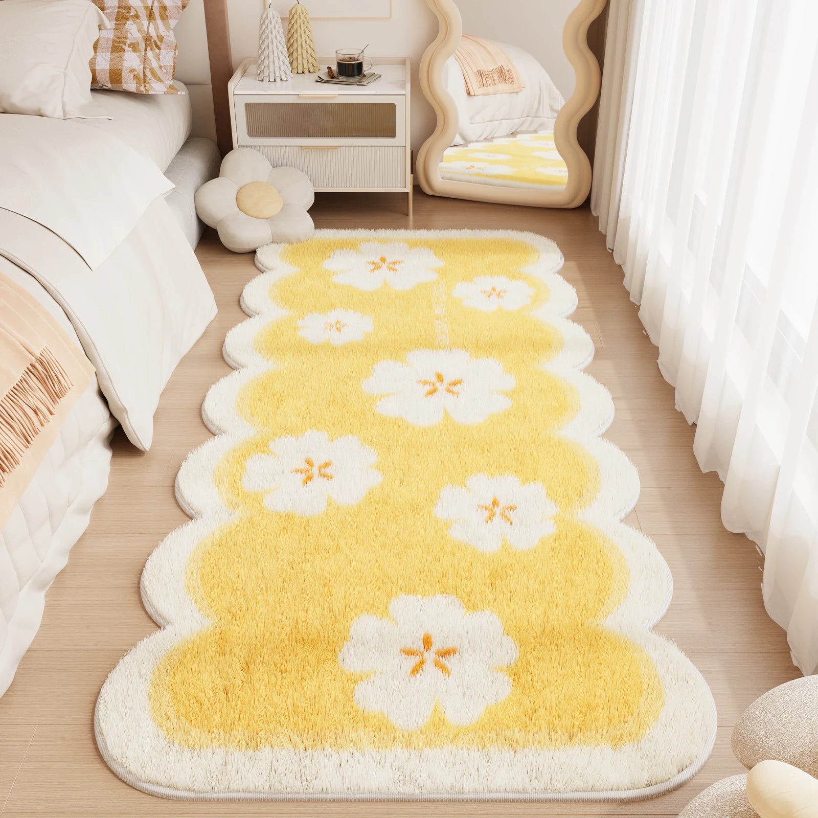 Navak Teppich Schachbrett-Teppiche für Wohnzimmer, niedlicher Schlafzimmer-Dekor-Teppich, flauschig, weich, unregelmäßig, Plüsch-Teppich fürs Bett, verdickte Bodenmatte