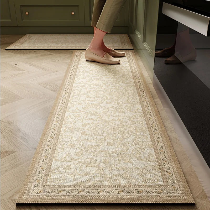 Navak Teppich, Küchenbodenmatte, rutschfest, ölbeständig, löschbarer Teppich, Leder, PVC, wasserdichter Teppich, beige Muster, Textur, Heimdekoration, Matten