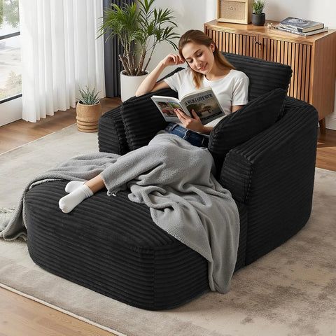 Navak Carpet „65“ Cord-Sofa ohne Knochen – luxuriöse, übergroße Chaiselongue mit tiefer Sitzfläche, Lese-/Schlafsessel für das Wohnzimmer