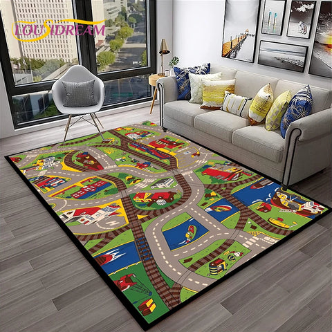 Navak Teppich Kinderspielmatte Verkehrsautobahn Stadt Spielzimmer Teppich Teppich für Zuhause Wohnzimmer Schlafzimmer Fußmatte Dekor, Bereich Teppich rutschfeste Bodenmatte