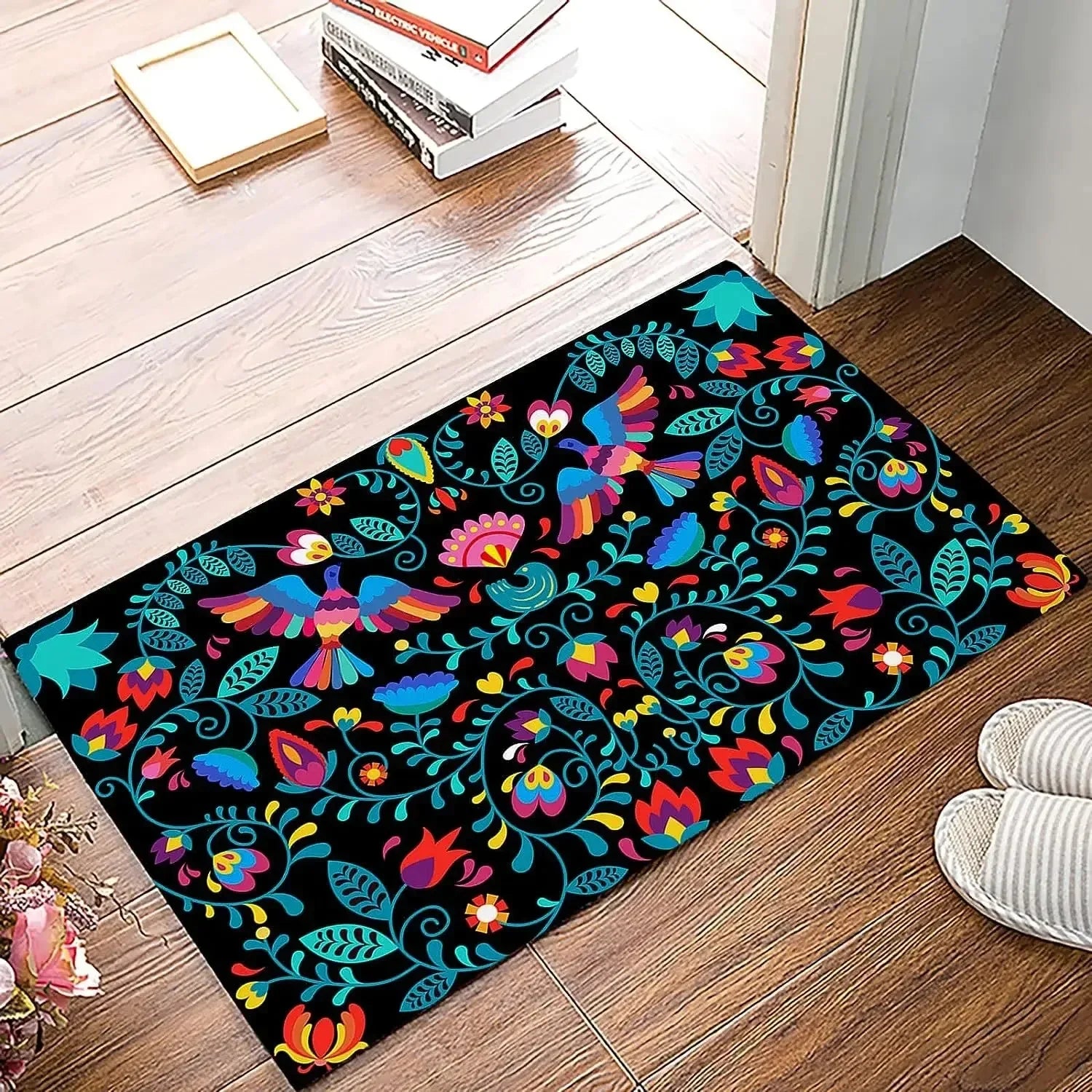 Navak Carpet Küchenteppiche im mexikanischen Blumenstil, Willkommensmatte, Fußmatte, Eingangstürmatte, rutschfeste Fußmatte, Waschraum-Bodenmatte