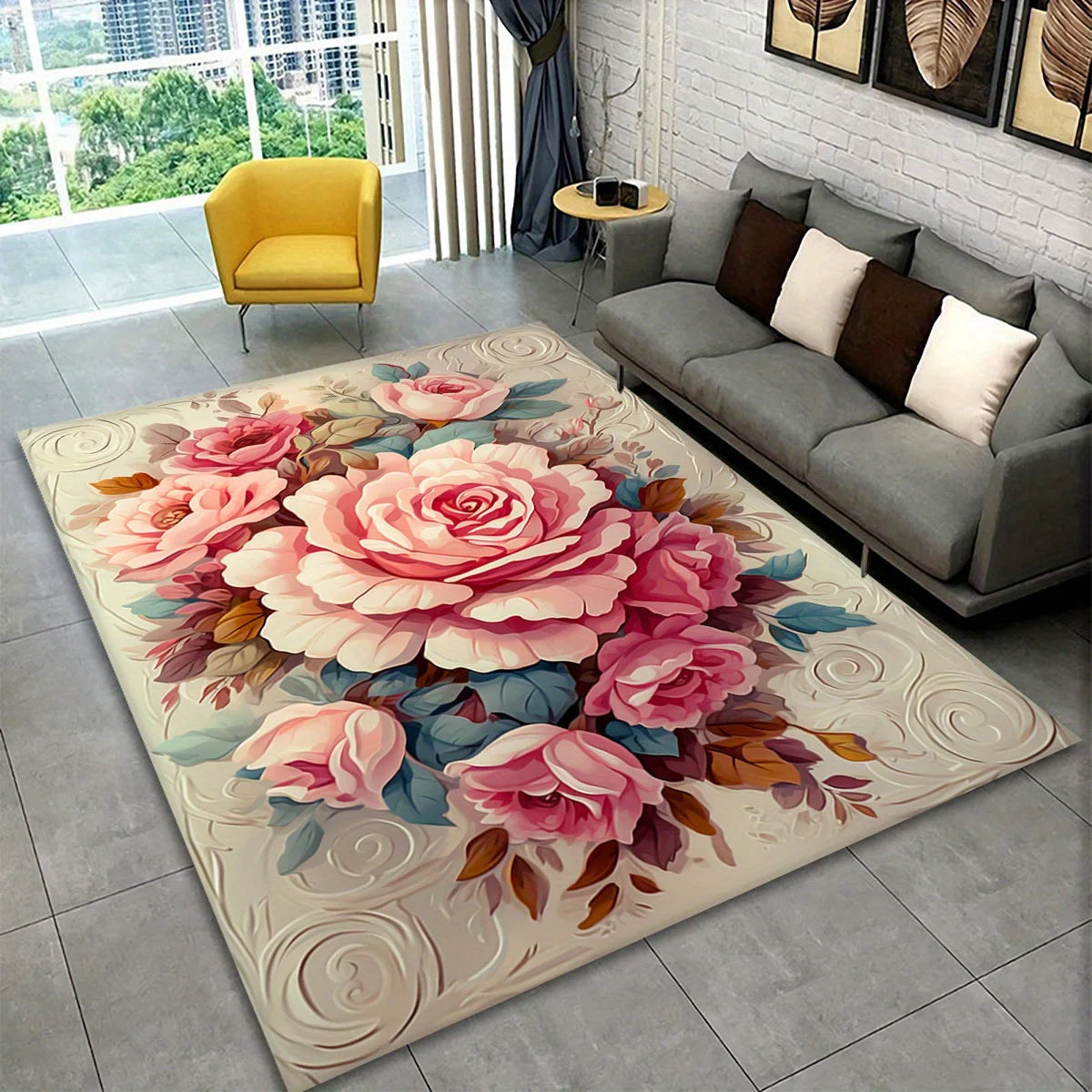 Navak Carpet 3D Floral Cross-Style Print Area Rug - Anti-Slip Floor mat Heavyweight Polyester Carpet for Bedroom, Bathroom, Living Room,