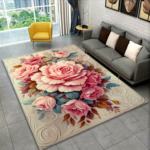 Navak Carpet 3D Floral Cross-Style Print Area Rug - Anti-Slip Floor mat Heavyweight Polyester Carpet for Bedroom, Bathroom, Living Room,