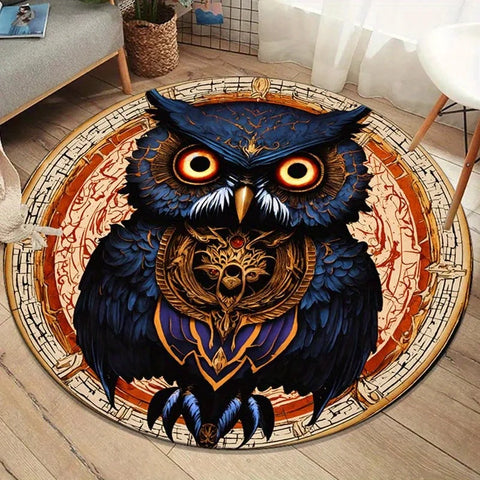 Navak Carpet 2D Flat, 3D Retro Owl Printed Polyester Area Mat - Rutschfeste runde Stuhlmatte für Wohnzimmer &amp; Schlafzimmer, 800g/m² Crystal Velvet, V
