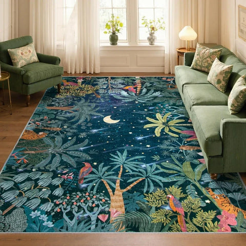 Navak Carpet Botanischer Dschungelteppich, grüner Teppich für Wohnzimmer, Lounge, Couchtisch, rutschfester Teppich, Küche, waschbarer Bereichsteppich, Fußmatte für den Innenbereich