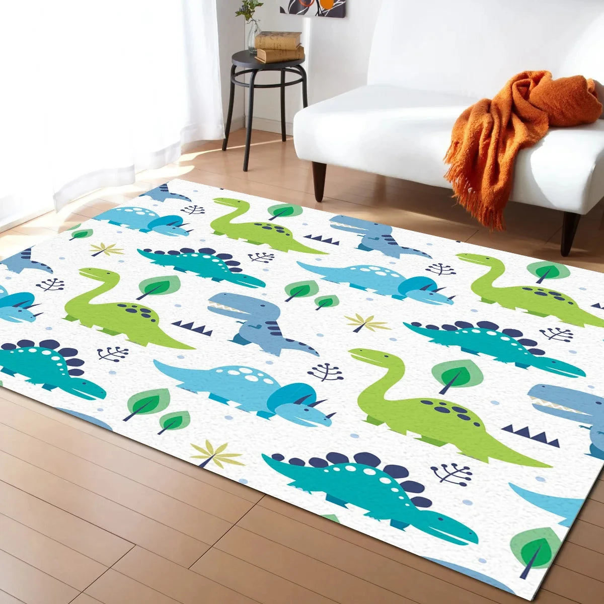 Navak Teppich, Cartoon-Dinosaurier-Teppich, Dino-Teppich, rutschfeste Dinosaurier-Bodenmatte für Spielzimmer, Klassenzimmer, Kinderzimmer-Dekor, Krabbelmatte für Kinder