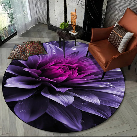 Navak Carpet 3D Luxury Flower Rose Daisy Nordic Round Carpet Rug for Living Room Bedroom Child Playroom Chair Decor,Pet Area Rug Non-slip Mat