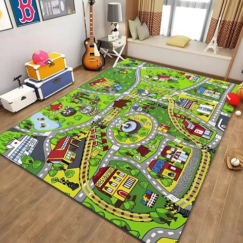 Navak Teppich, pädagogischer Spielteppich für Kinder, Stadtleben, Straßenverkehrssystem-Teppich für Schlafzimmer, Spielzimmer, lustige Lernbodenmatte, sichere Kinder