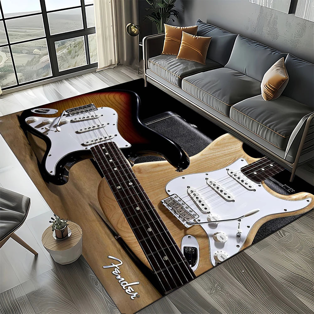 Navak Carpet 27 Style New 3D Fender Retro Gitarreninstrumente Musik Teppich Teppich für Wohnzimmer Schlafzimmer Zuhause Sofa Dekoration, rutschfeste Bodenmatte
