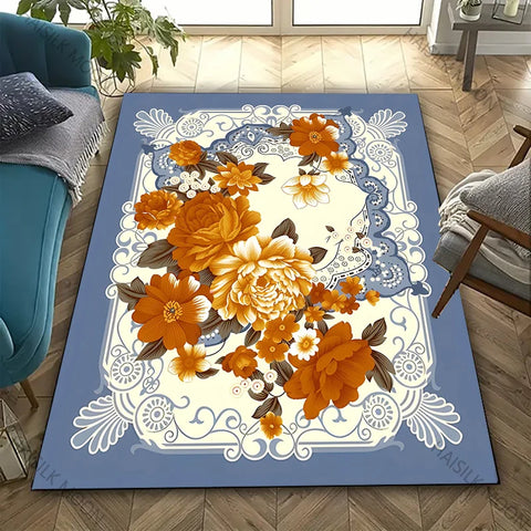 Navak Carpet 1PC Royal Luxury Style Flowers Printed Carpet Living Room Bedroom Sofa Office Large Area Decorative Mat Multi-Size Luxury Gifts