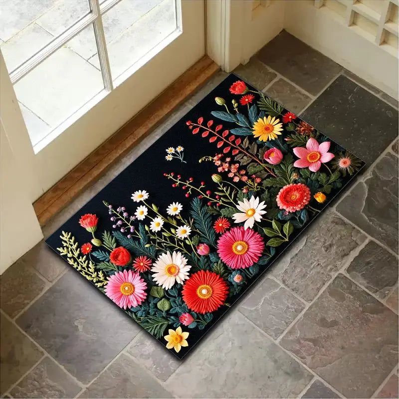 Navak Carpet „Charmanter Kristall-Samt-Teppich – Fußmatte mit weichem und lebendigem Blumenmuster, rutschfeste Eingangsdekoration, perfekter Akzent für das Zuhause im Frühling“