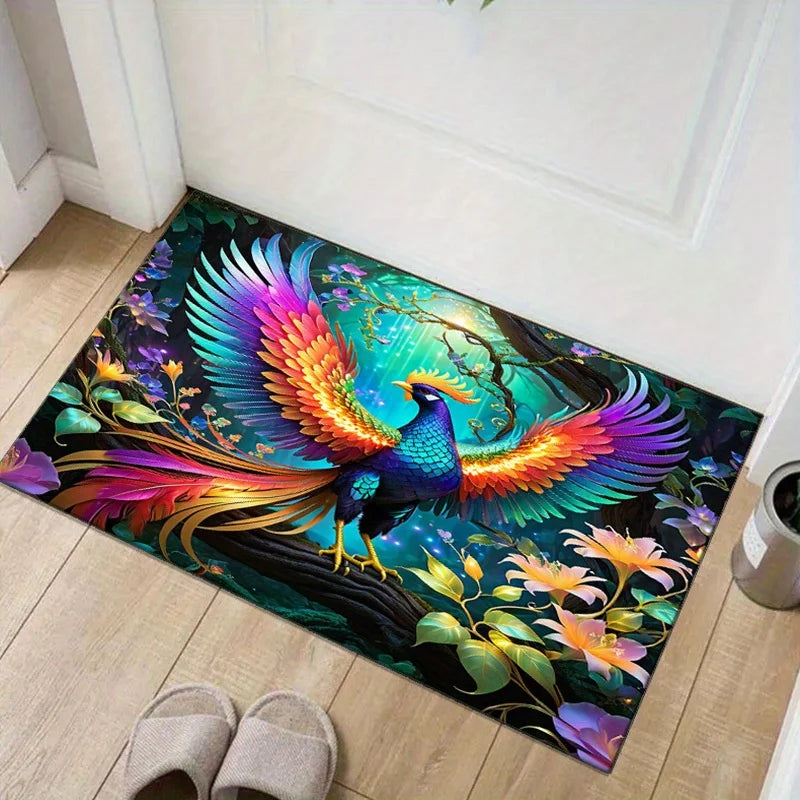 Navak Carpet Bunter Pfauen-Tierdruck-Teppich, Kristallsamt, fusselfreier Teppich, große Größe bis zu 2,16 m² für das Wohnzimmer,