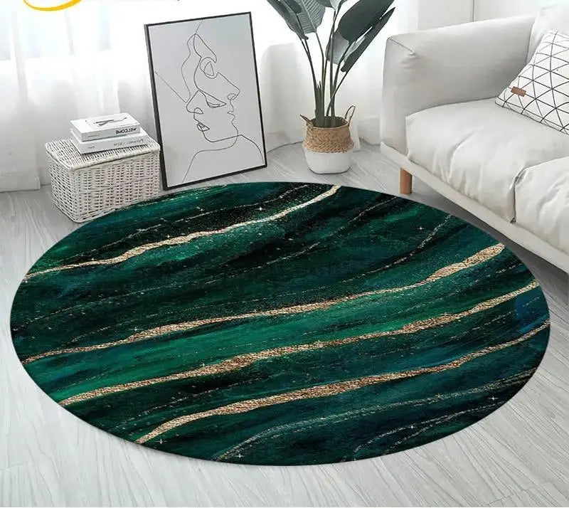 Navak Carpet Nordic Colour Green Gold White Marble Round Carpet Balcony Floor Mat Bathroom Living Room Home Yoga Coffee Mats Home Decor Rug