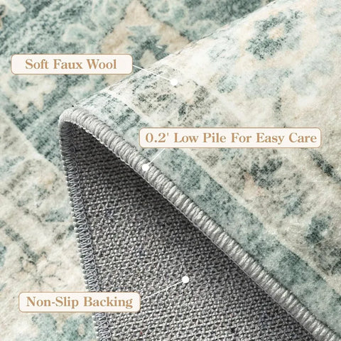 Navak Carpet Waschbarer Teppich 8x10 Teppiche für Wohnzimmer Schlafzimmer, Rutschfester Boho-Innenteppich für Esszimmer Büro, Kurzflor-Farmho