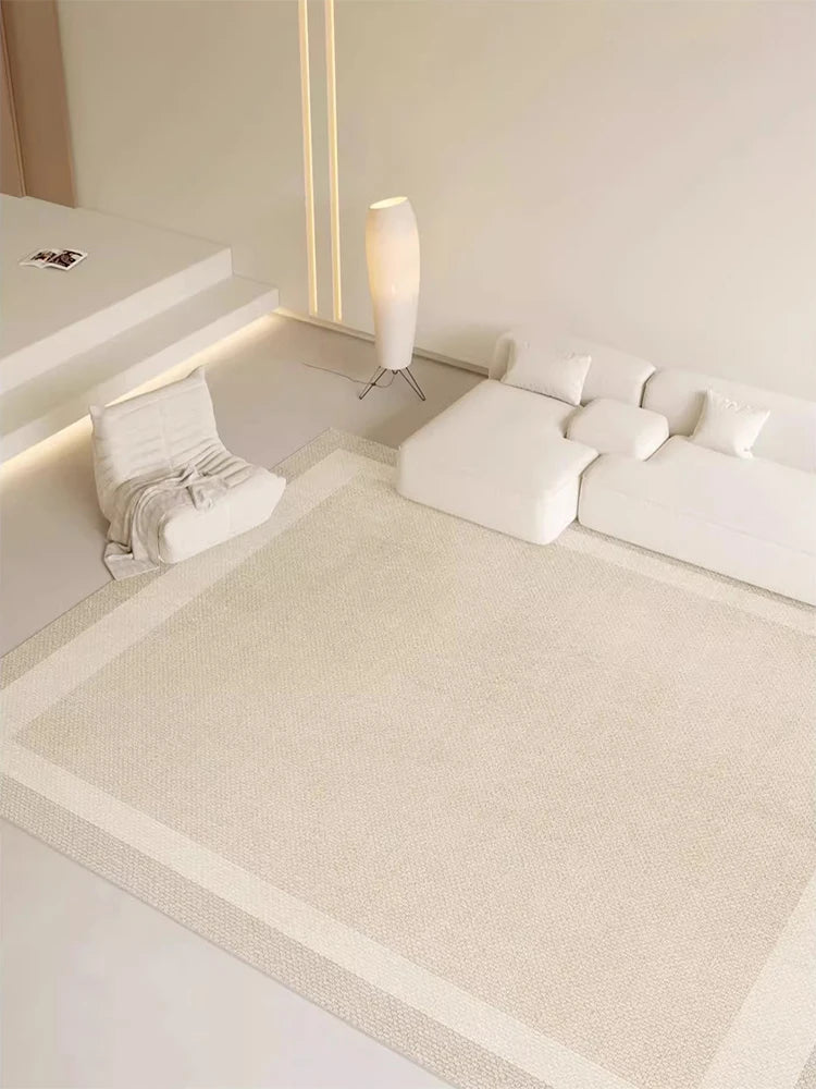 Navak-Teppich, Beige, Hellgrau, Plüschteppich mit elegantem Bordürendesign, weicher, dicker Florteppich für Wohnzimmer, Schlafzimmer, Heimdekoration, großer Teppich