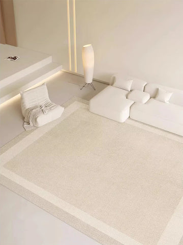Navak-Teppich, Beige, Hellgrau, Plüschteppich mit elegantem Bordürendesign, weicher, dicker Florteppich für Wohnzimmer, Schlafzimmer, Heimdekoration, großer Teppich
