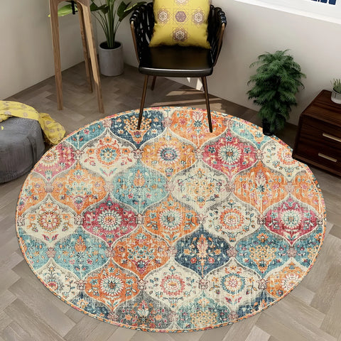 Navak Carpet Moroccan Trellis Washable Large Round Carpet Living Room Area Rugs Vintage Bedroom Sofa Coffee Table Kids Anti-slip floor Mats