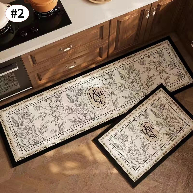Navak Carpet Exclusive Picks American Light Luxury Wasserabsorbierende, rutschfeste, schmutzabweisende Fußmatte, Vintage-Kristallsamt-Küchentürteppich