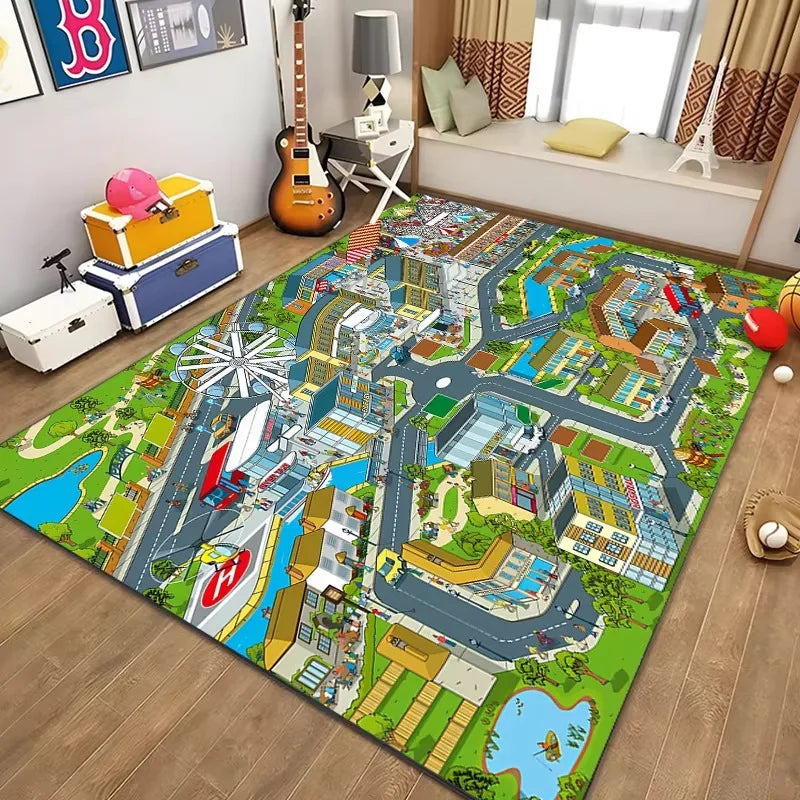 Navak Teppich, pädagogischer Spielteppich für Kinder, Stadtleben, Straßenverkehrssystem-Teppich für Schlafzimmer, Spielzimmer, lustige Lernbodenmatte, sichere Kinder