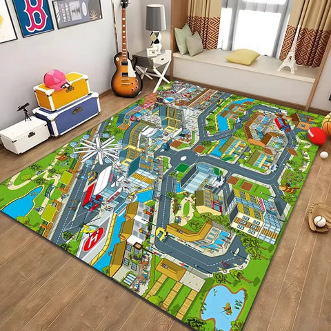 Navak Teppich, pädagogischer Spielteppich für Kinder, Stadtleben, Straßenverkehrssystem-Teppich für Schlafzimmer, Spielzimmer, lustige Lernbodenmatte, sichere Kinder