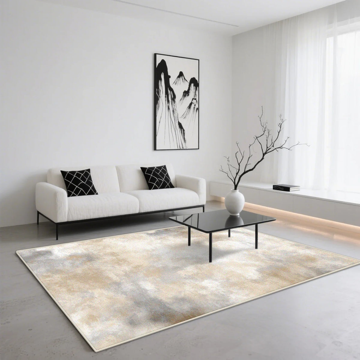 Navak Teppich Abstrakter Kunststil TEPPICH FÜR WOHNZIMMER Leichte Luxusdekoration Zuhause Rutschfester waschbarer Teppich Minimalismus Schlafzimmer Flauschige weiche Matten