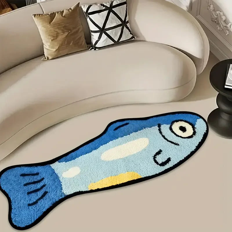 Navak Carpet Exclusive Picks Blauer Cartoon-Teppich mit gesalzenem Fisch, weich und waschbar, Heimdekoration, geeignet für Zimmer, Schlafzimmer, Eingänge und Küchen