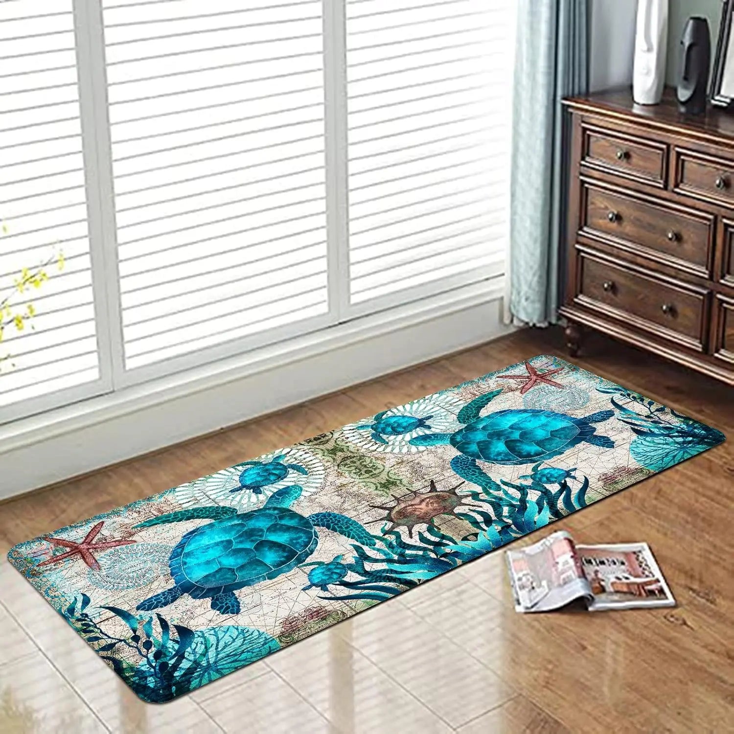 Navak CarpetCoastal Sea Turtle Ocean Life Läuferteppiche Dekor Küche Flur Balkon Bodenmatte Schlafzimmer Eingang Fußmatte Bad Rutschfeste Fußunterlage
