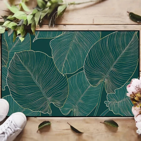 Navak Carpet 1 Stück Willkommens-Fußmatte mit Blattmotiv, rutschfest, floraler Eingangsteppich für drinnen und draußen, 100 % Polyester, Willkommensteppich, Filzteppiche für Zuhause