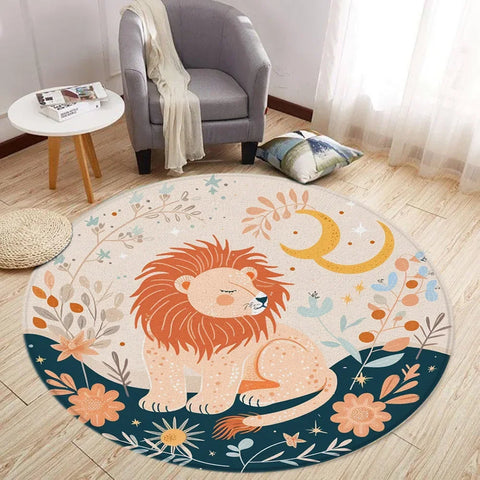 Navak Teppich Cartoon Löwe Liebe Bär Runder Teppich Wohnzimmer Dekoration Kaninchen Bär Waldtiere Schlafzimmer Teppiche Heimmatten Waschbare Freizeitteppiche