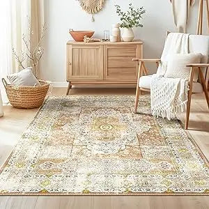 Navak Teppich, maschinenwaschbar, kein Flor, rutschfest, Vintage-Teppiche für Wohnzimmer, Schlafzimmer und Esszimmer, Bohemian-Stil, Used-Look I