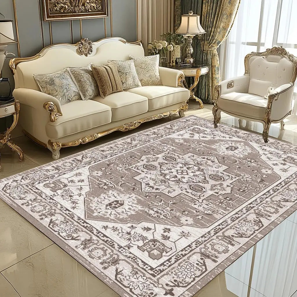 Navak Carpet Beige &amp; Elfenbein, waschbarer Flanell-Teppich, schmutzabweisend und rutschfest, Heimdekor-Teppich, für stark frequentierte Bereiche im Wohnzimmer